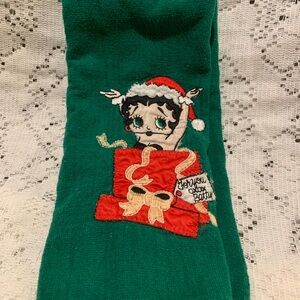 Betty Boop Christmas Holiday Dish  Hand Towel Appliquéd Cotton 12”x16” vintage